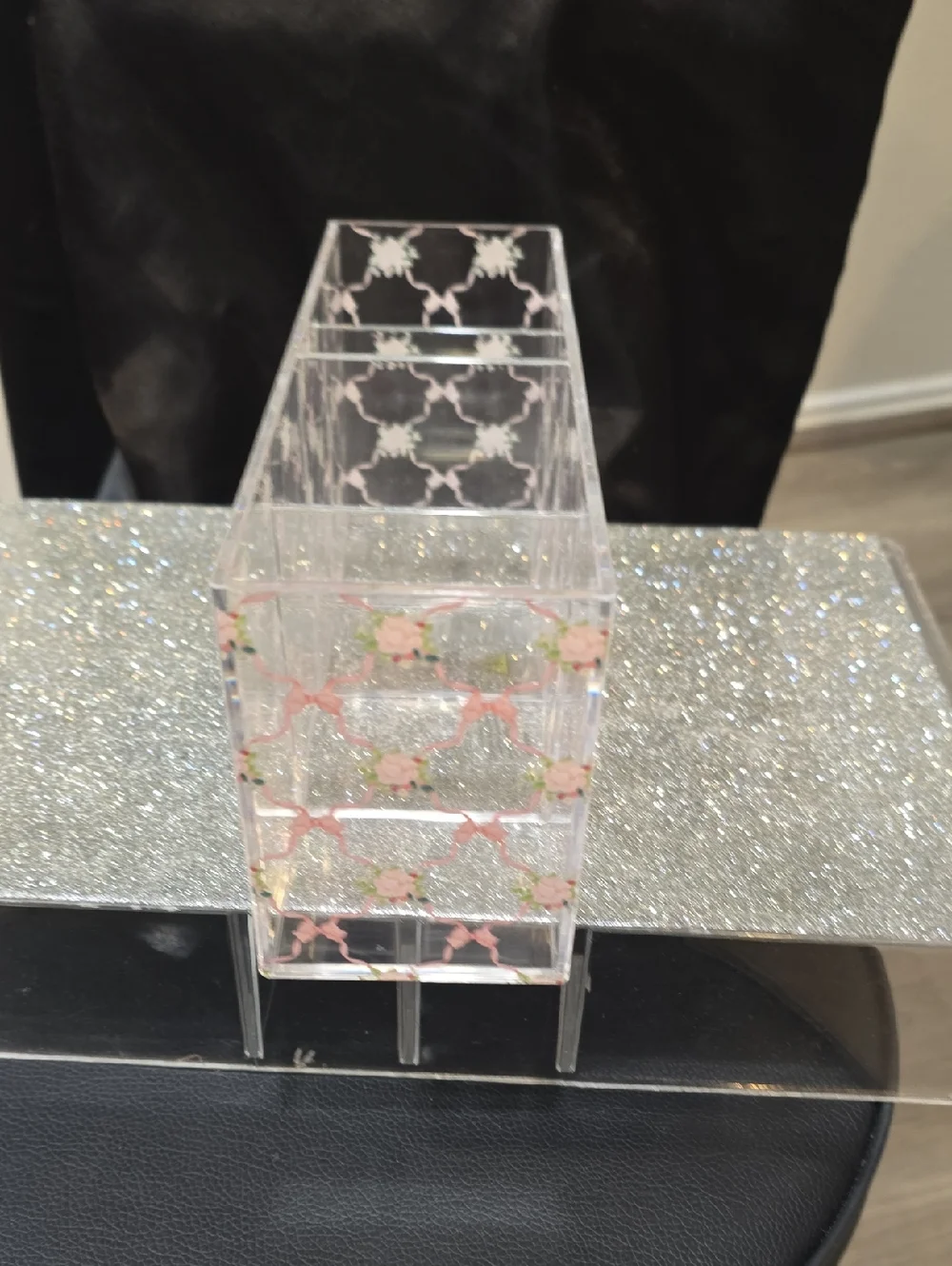 At Home Clear Floral Bows 4-Slot Acrylic Organizer